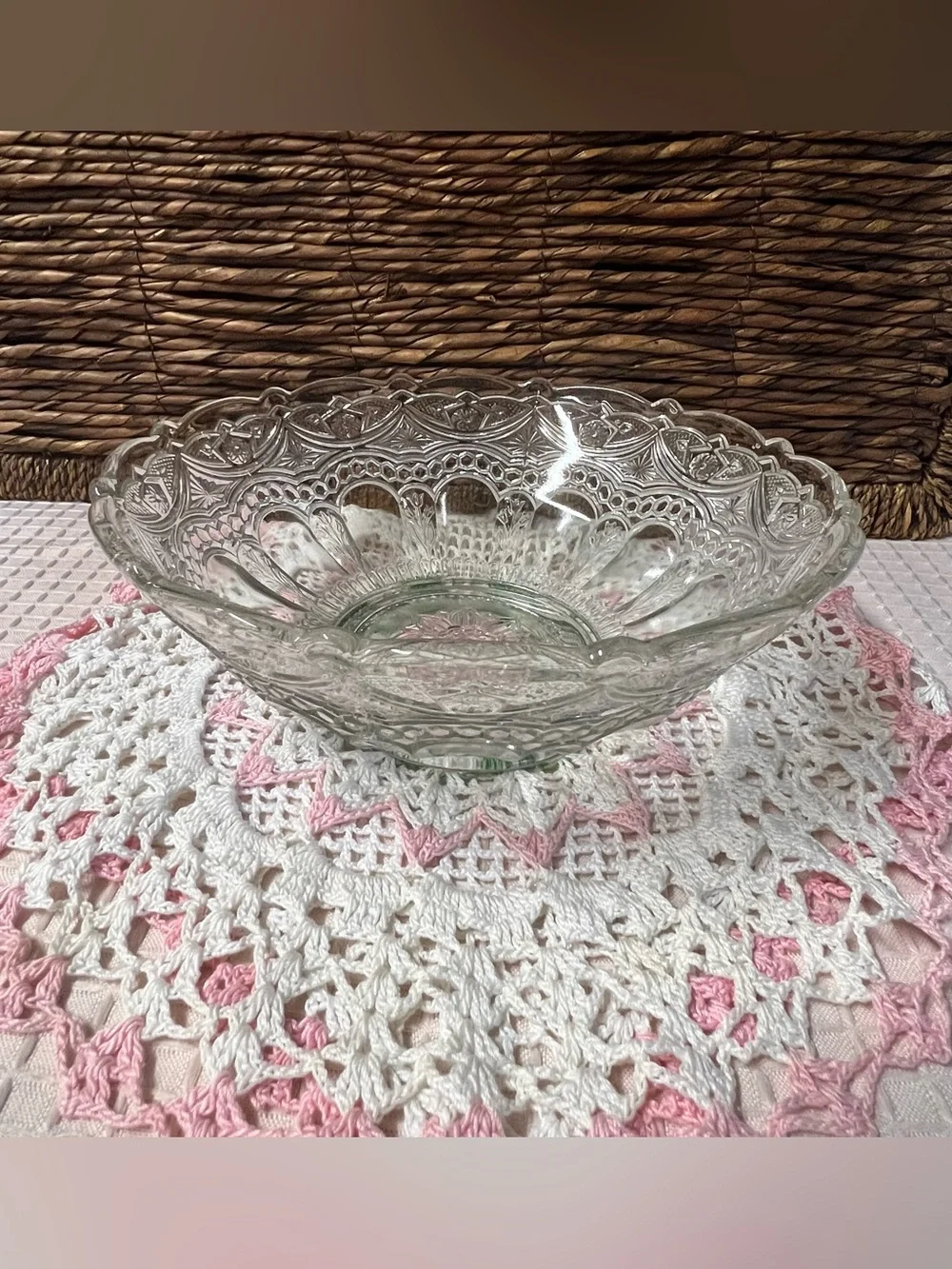 Vintage EAPG Clear Glass Fruit or Serving  Bowl Elegant Starburst Arches Pattern